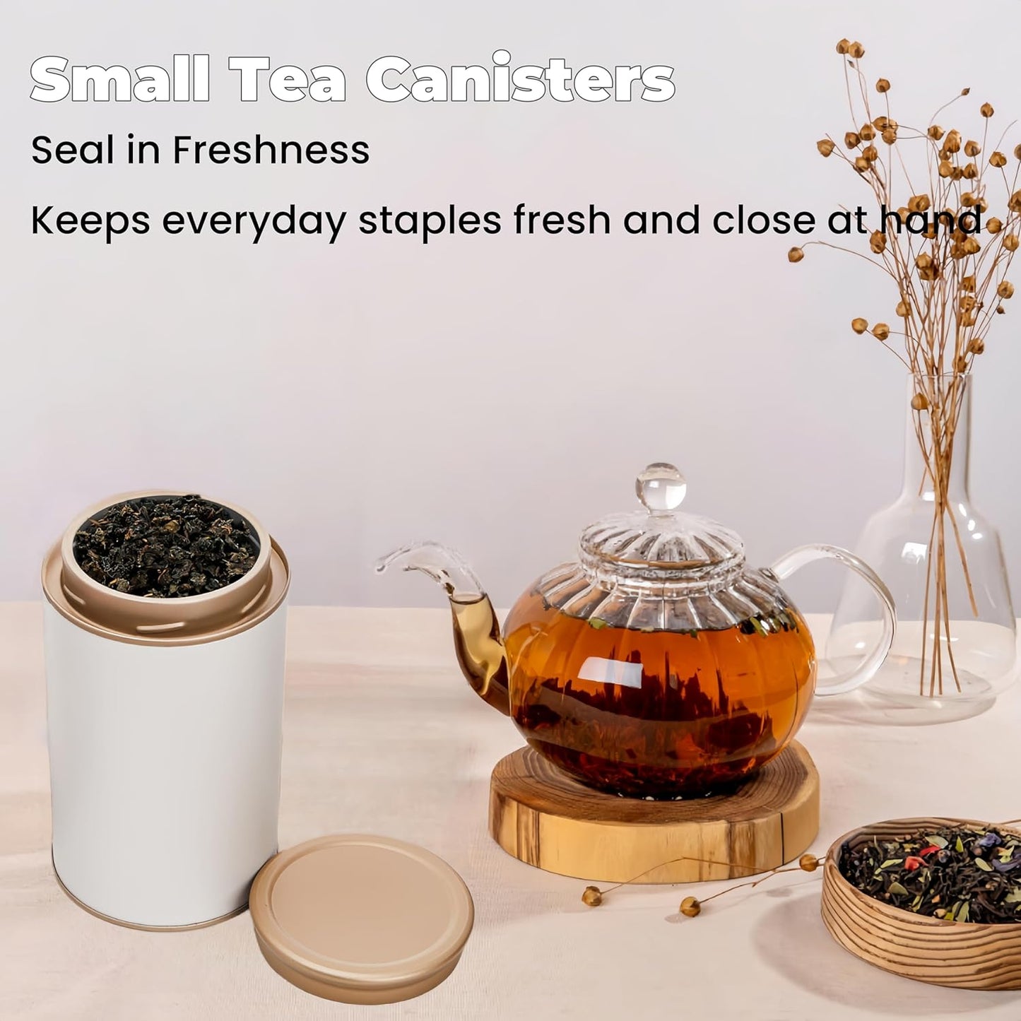 6 Pack Tea Tins Canister for Loose Tea, 23 Fl OZ Airtight Round Tin with Lid, Large Metal Storage Jars, White Kitchen Containers Travel Business Coffee Sugar Candy Spices Herbs