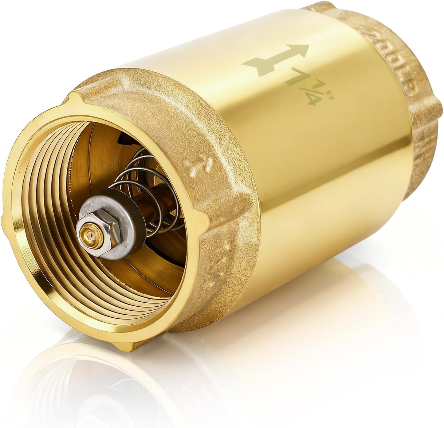 1-1/4 Inch Brass Check Valve, Universal One Way In Line Valves with Backflow Prevention, No Return Female Pipe Thread for Garden Hose Well Pumps Irrigation Systems, 1.25'' FNPT