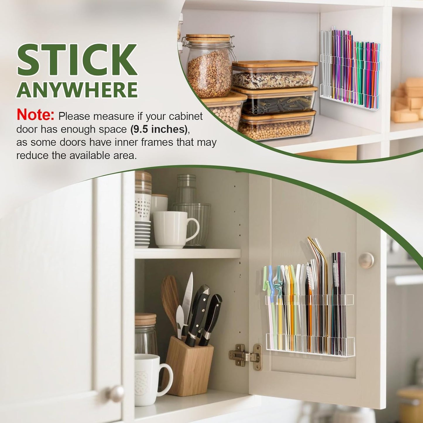 Rietjeshouder - Acrylic - 9.5 inch - Reusable - Cutlery Organizer - Storage Space - Kitchen Organizer - Super Sticky - Wall Organizer for the Cupboard - Transparent