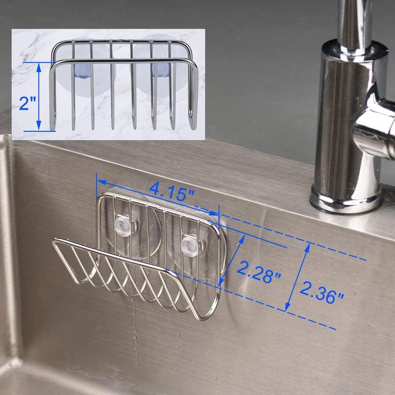 Sponsrek - Kitchen Gully Stone Sponsrek - Stainless Steel Suction Cup - Sponsholder - Silver