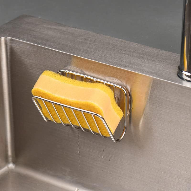 Sponsrek - Kitchen Gully Stone Sponsrek - Stainless Steel Suction Cup - Sponsholder - Silver
