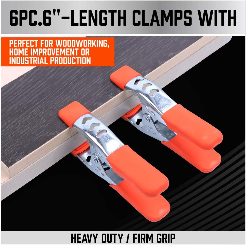 Spring Clamps - Set of 6 - 6 inch - Heavy Duty Spring Clamps - Metal Spring Clamps - Fastening Clamps - A-frame Clamps - Fastening Clamps for Woodworking - Jaw Opening 2.5 inch