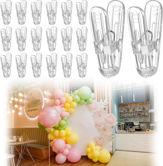 Plastic clips - pack of 20 - Balloon arch clips - Plastic spring clips - 2.4 inches - Sturdy clips - For balloon arch sets - Birthday decorations - Crafting - Backdrops - Clear