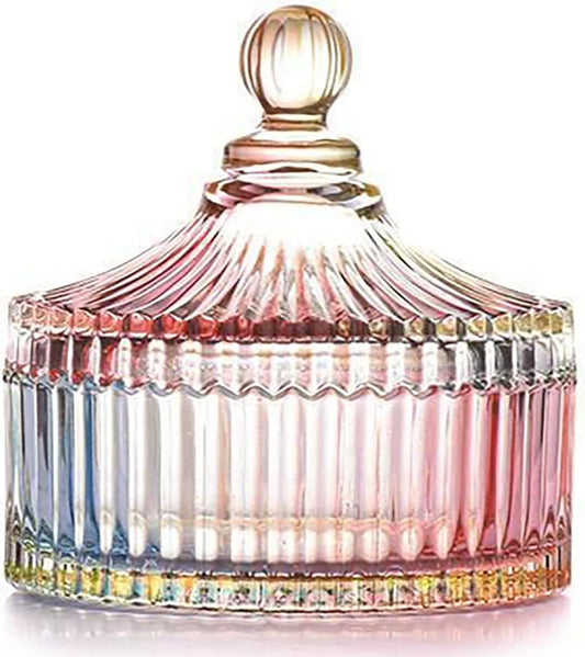 Glass jar with lid - Christmas candy box - candy and cookie drum - jewelry box - cookie container - food storage - decorative pot - colored - 12.5*10.3cm