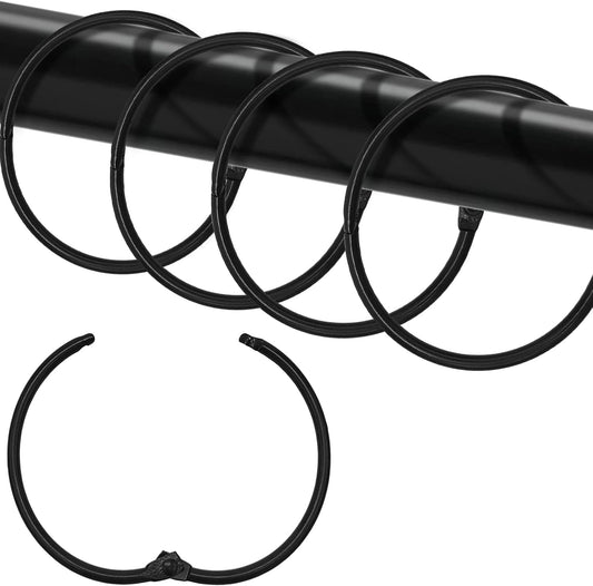 Shower Curtain Hooks - 24-pack - Stainless Steel - Multifunctional - Open Rings - Smooth Sliding - Round - Black - Shower Curtain Rings - Push Button Design