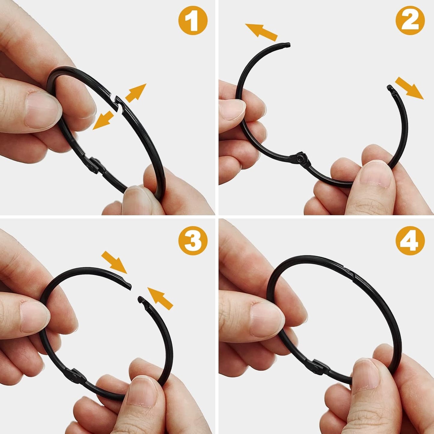 Shower Curtain Hooks - 24-pack - Stainless Steel - Multifunctional - Open Rings - Smooth Sliding - Round - Black - Shower Curtain Rings - Push Button Design