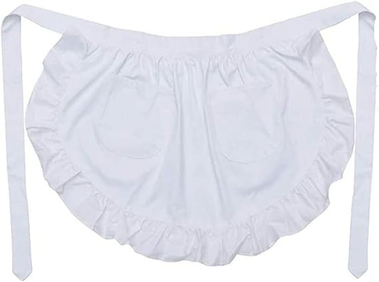White apron - Waitress apron - Ladies - Waist apron - With two pockets - Half apron - Waitress - Server - Role play - Kitchen cooking restaurant coffee shop