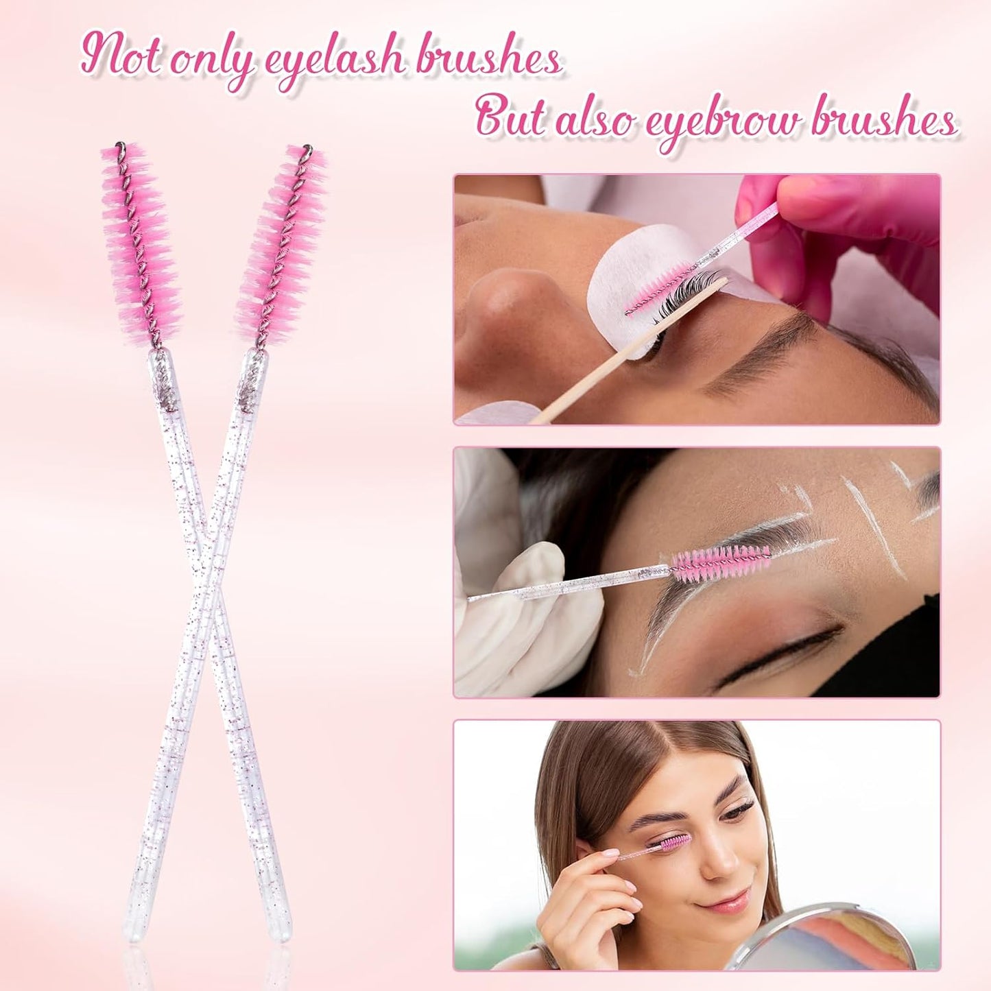 Lash Brush - 100 pieces - Disposable Lash Brush - For Eyelash Extensions - Pink - Crystal Mascara Stick - Applicator