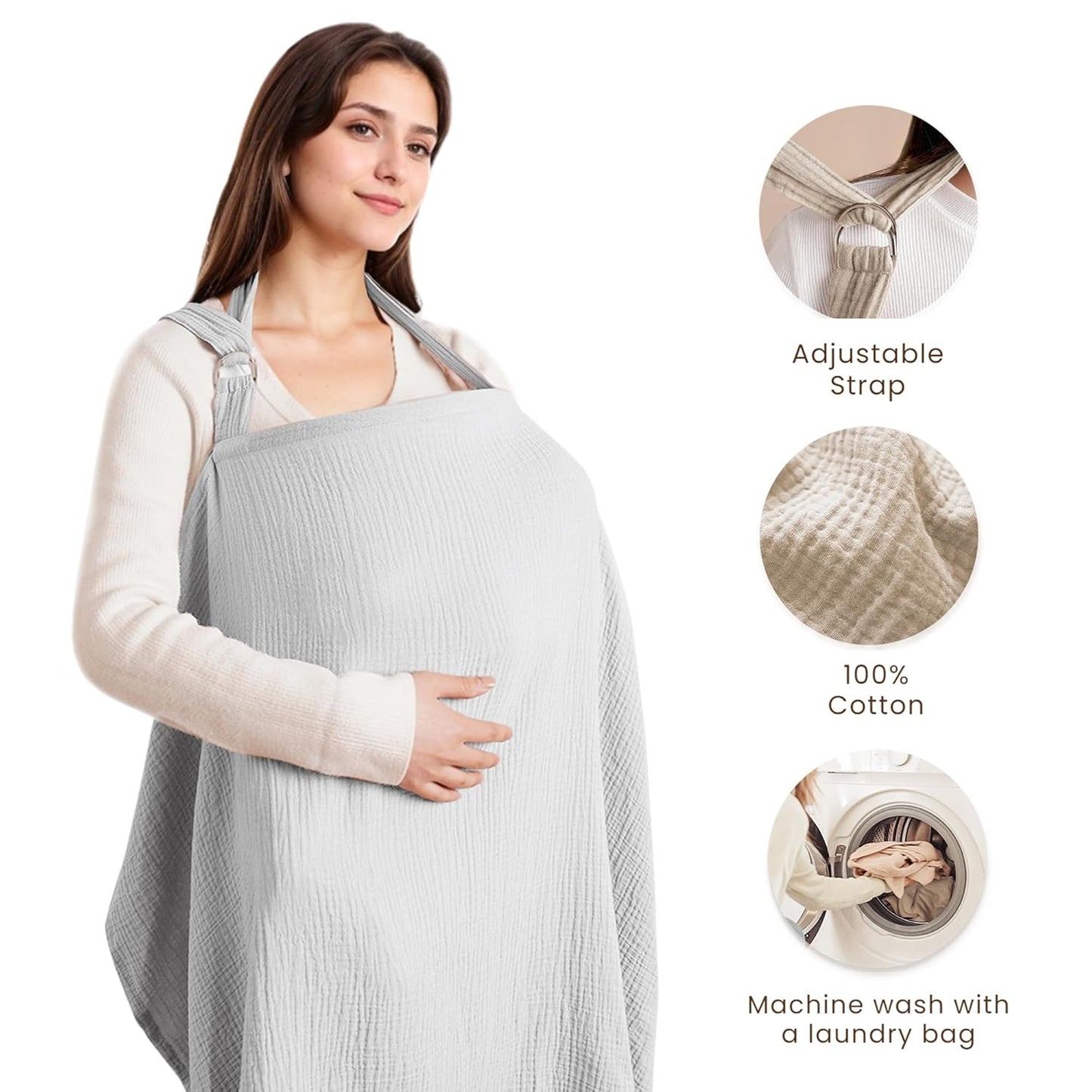 Breastfeeding bib - Smooth woven fabric for breastfeeding babies - Breathable - Pure cotton - Breastfeeding covers - Breastfeeding bib for mothers - Multifunctional car seat cover - Beige