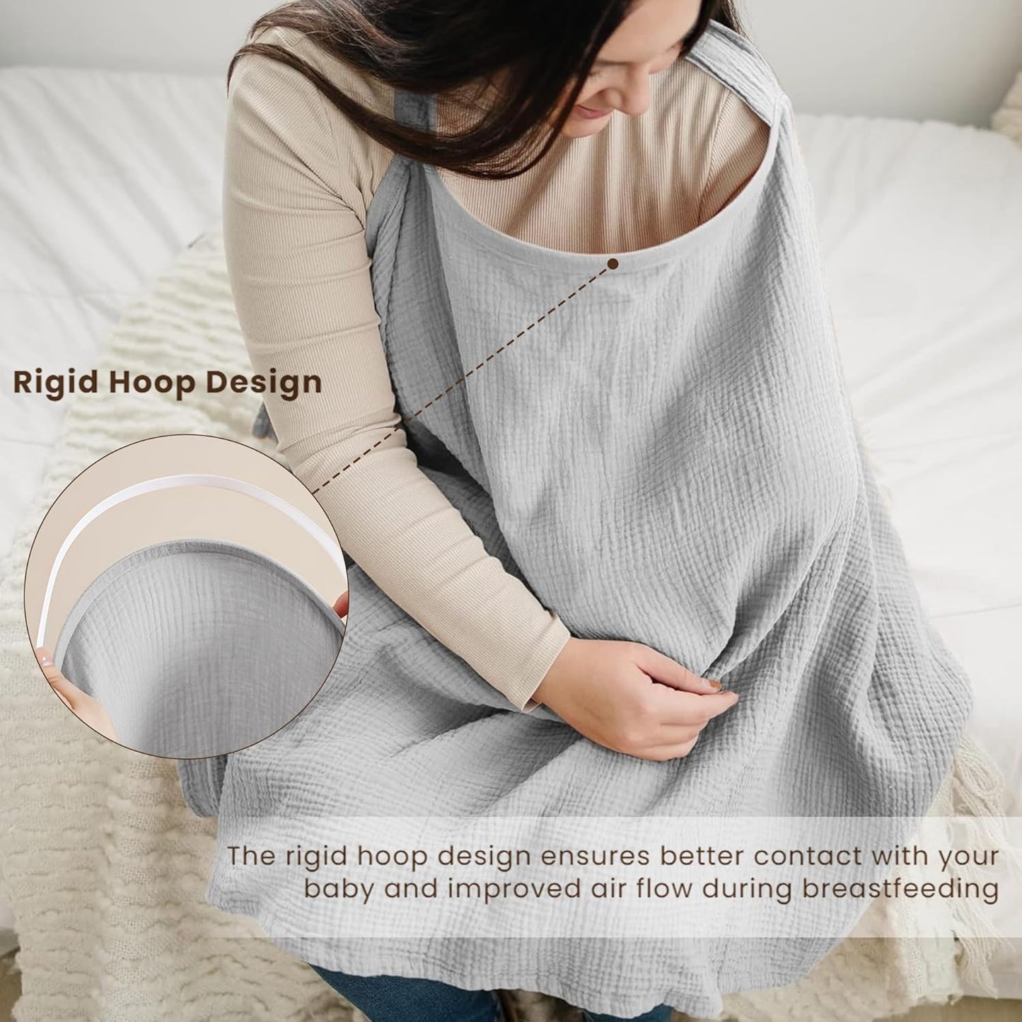 Breastfeeding bib - Smooth woven fabric for breastfeeding babies - Breathable - Pure cotton - Breastfeeding covers - Breastfeeding bib for mothers - Multifunctional car seat cover - Beige
