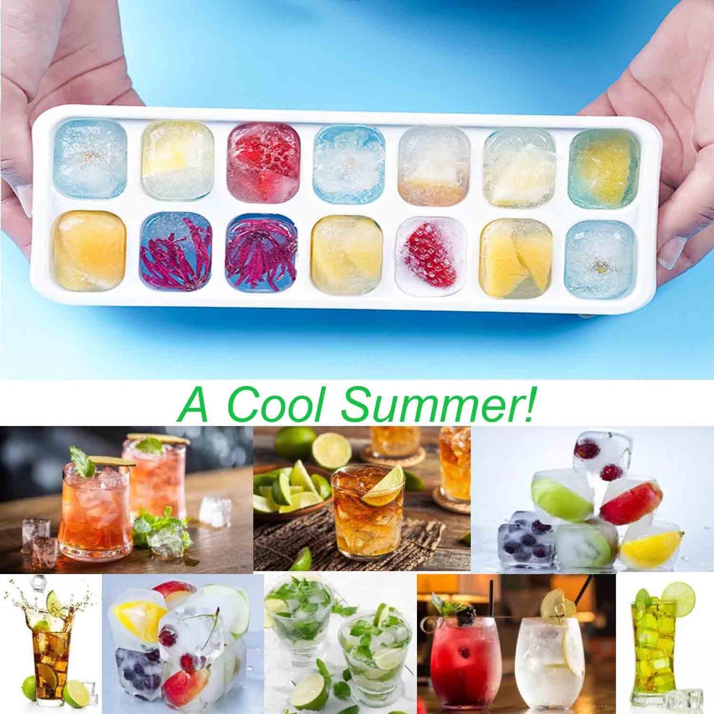 Ice cube trays - 4-pack - reusable silicone - easy to release - flexible ice cube trays for 56 ice cubes with leak-proof, removable lids - BPA-free - durable and dishwasher safe