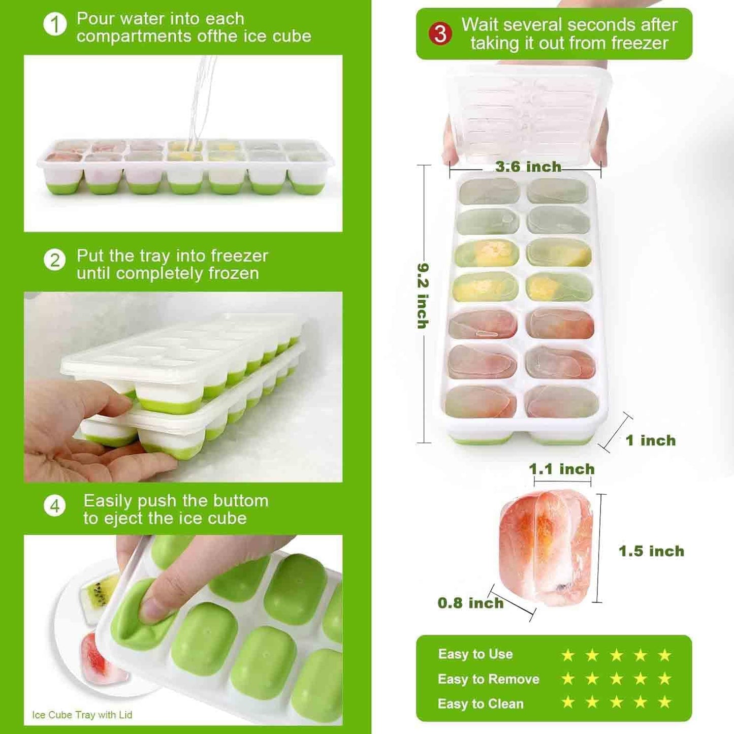Ice cube trays - 4-pack - reusable silicone - easy to release - flexible ice cube trays for 56 ice cubes with leak-proof, removable lids - BPA-free - durable and dishwasher safe