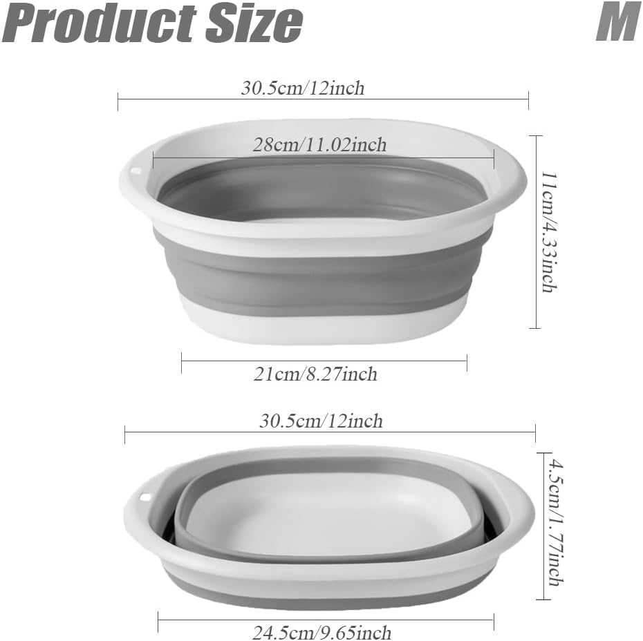 Foldable sink (5 litres) - Foldable basin - plastic sink - expandable water basin - portable food storage bowl for camping - multi-functional outdoor basin for travel (M - grey)