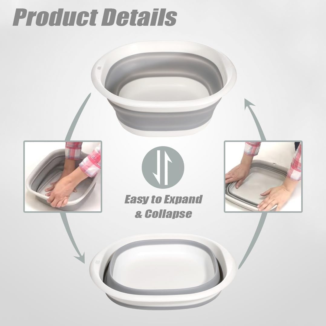 Foldable sink (5 litres) - Foldable basin - plastic sink - expandable water basin - portable food storage bowl for camping - multi-functional outdoor basin for travel (M - grey)