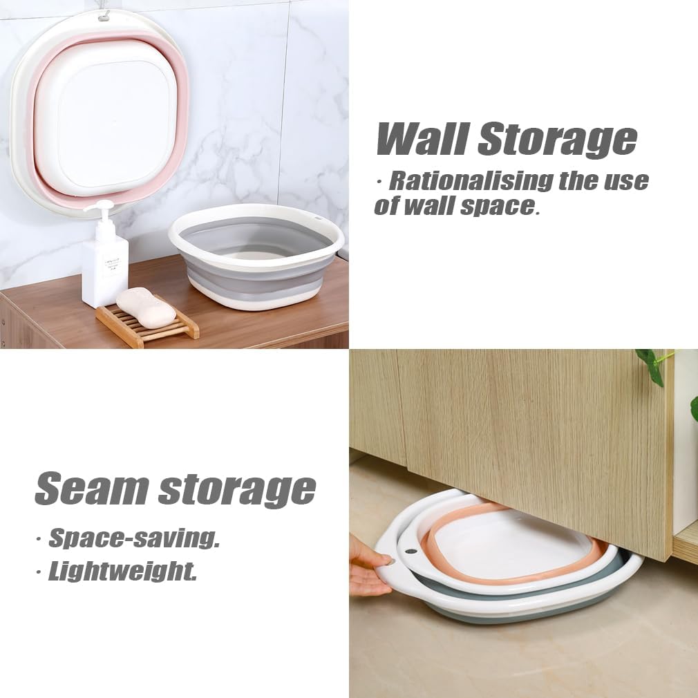 Foldable sink (5 litres) - Foldable basin - plastic sink - expandable water basin - portable food storage bowl for camping - multi-functional outdoor basin for travel (M - grey)