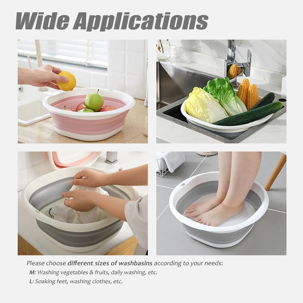 Foldable sink (5 litres) - Foldable basin - plastic sink - expandable water basin - portable food storage bowl for camping - multi-functional outdoor basin for travel (M - grey)