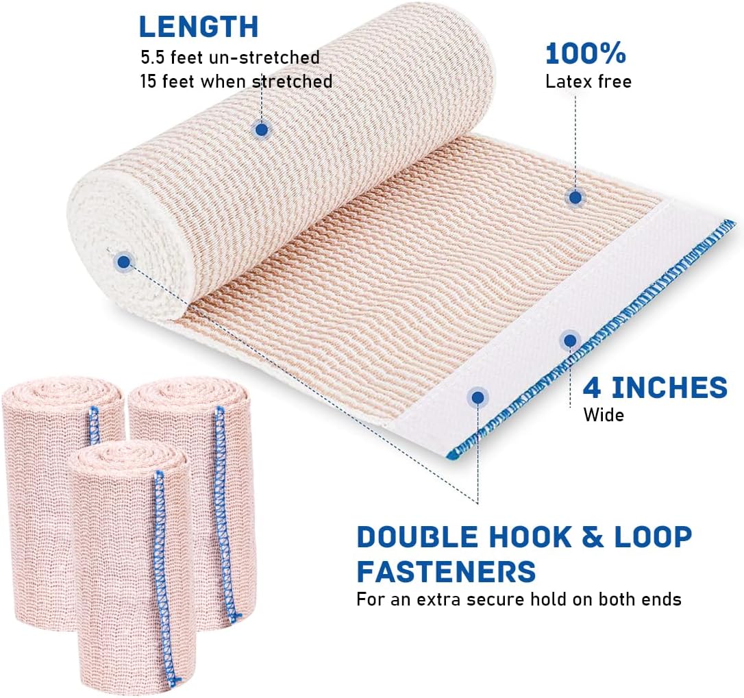 Premium compression bandages Pack of 6 elastic bandages - self-adhesive - for injuries to wrists, ankles, hands, knees, elbows, shoulders, feet - washable and reusable - 10 cm wide - 1-7 m long - stretches up to 4-5 m