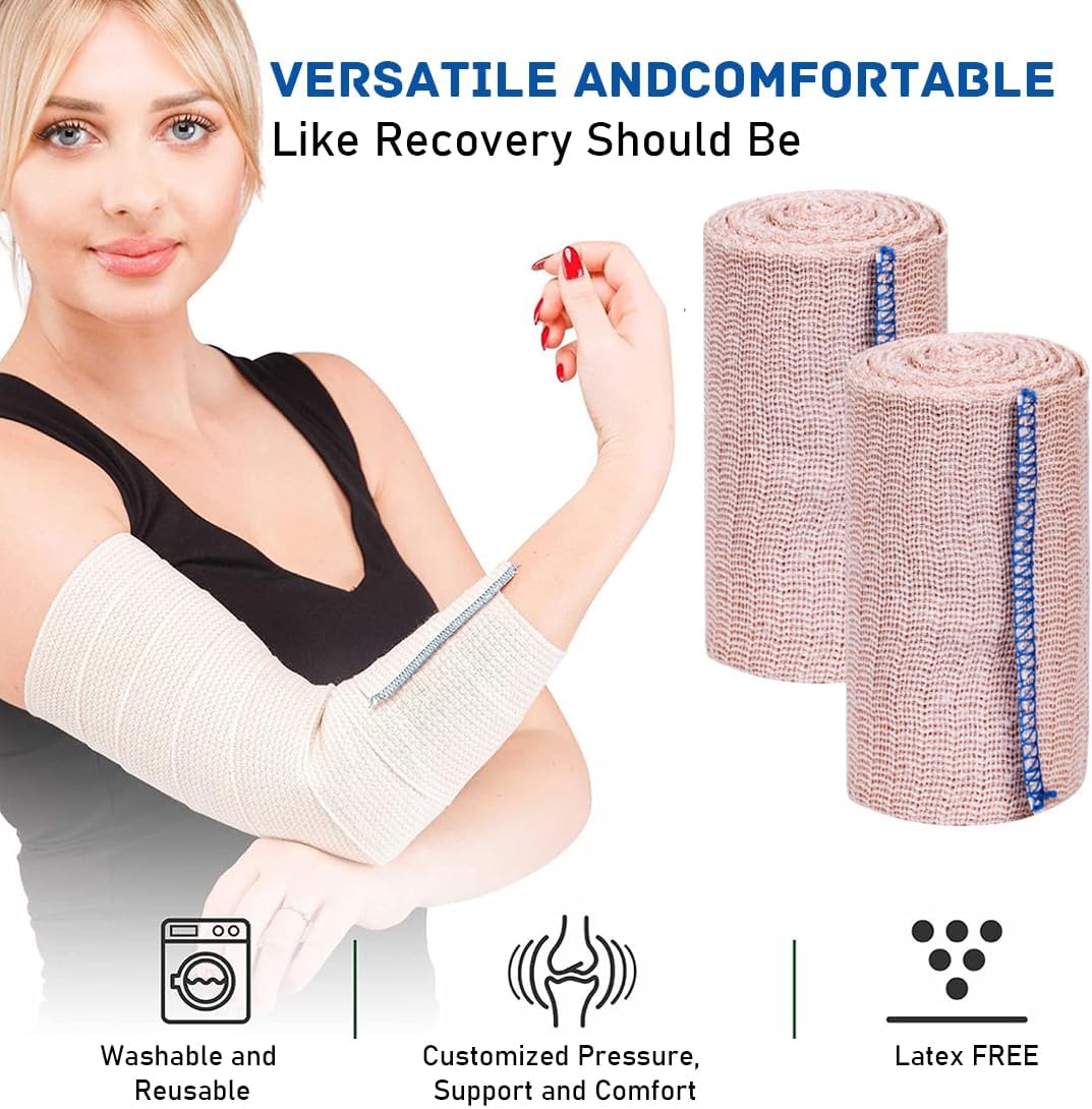 Premium compression bandages Pack of 6 elastic bandages - self-adhesive - for injuries to wrists, ankles, hands, knees, elbows, shoulders, feet - washable and reusable - 10 cm wide - 1-7 m long - stretches up to 4-5 m