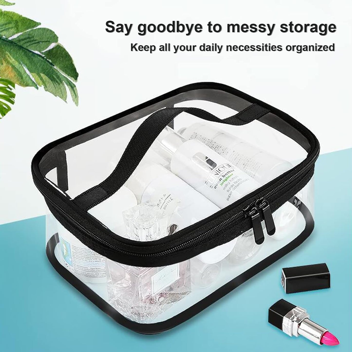 Transparent toilet bags - 2 pieces of portable makeup bags. Transparent cosmetic bag with handle - zip - waterproof travel bag