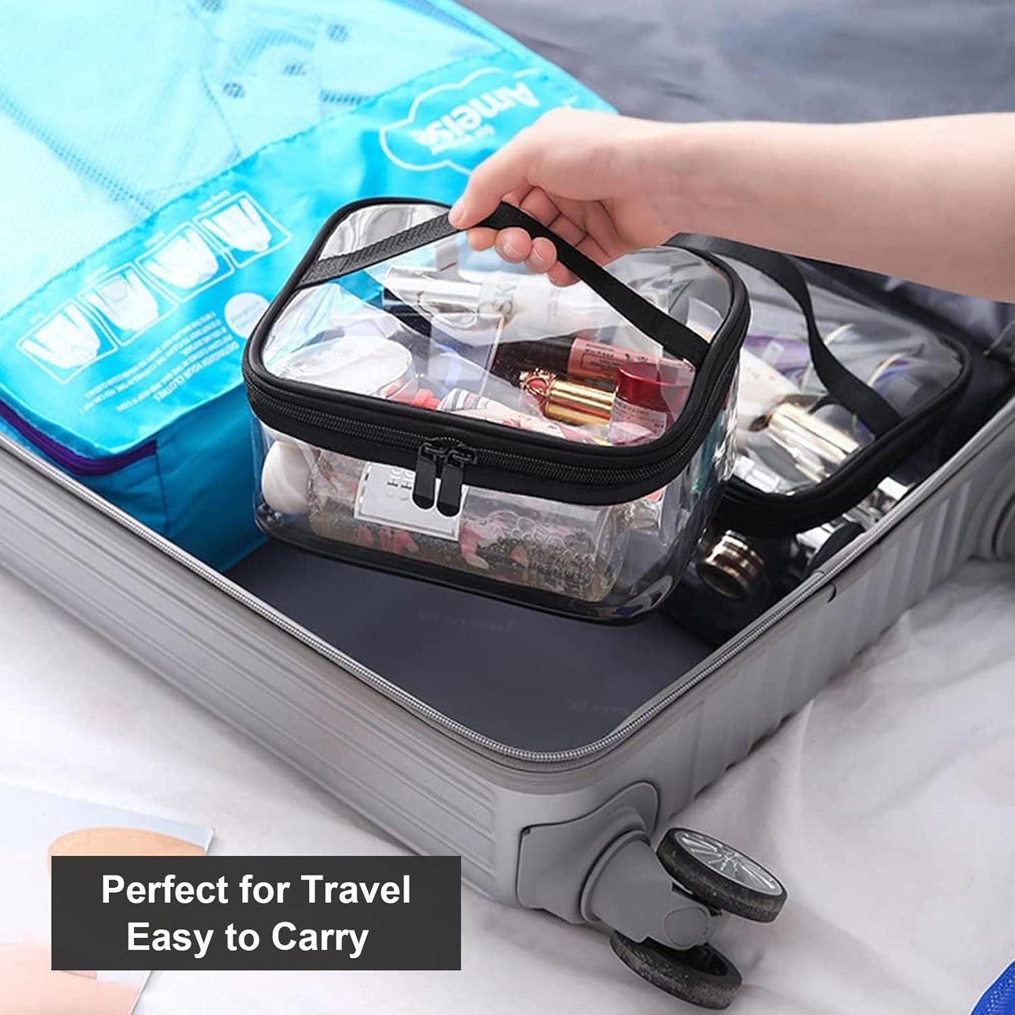Transparent toilet bags - 2 pieces of portable makeup bags. Transparent cosmetic bag with handle - zip - waterproof travel bag