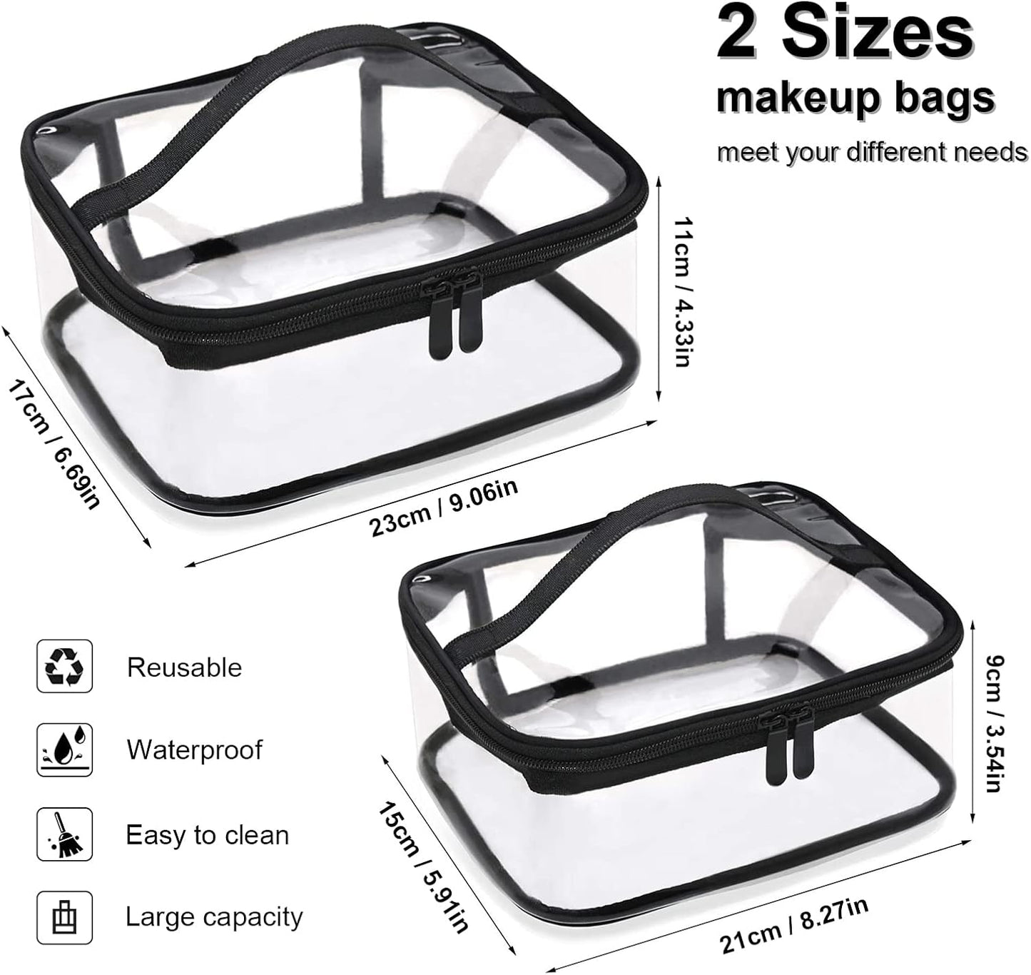 Transparent toilet bags - 2 pieces of portable makeup bags. Transparent cosmetic bag with handle - zip - waterproof travel bag