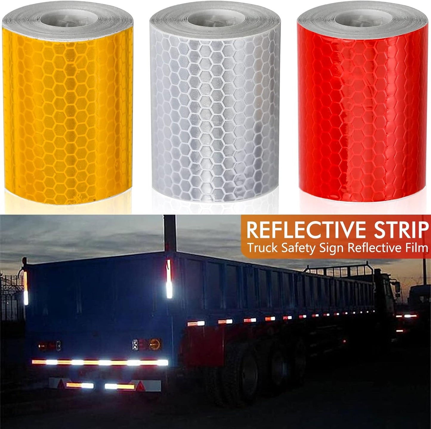 Reflective tape stickers - 3 rolls - White, yellow, red - Reflective tape - Safety warning strips - Traffic signs - Reflective signs - Stickers - 5 cm * 3 m