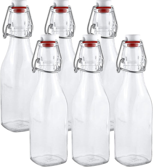 Clip-on glass storage bottle with lid for brewing beer, wine, spices, drinks, oil, vinegar, kombucha and water