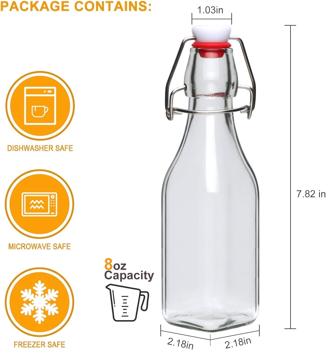 Clip-on glass storage bottle with lid for brewing beer, wine, spices, drinks, oil, vinegar, kombucha and water