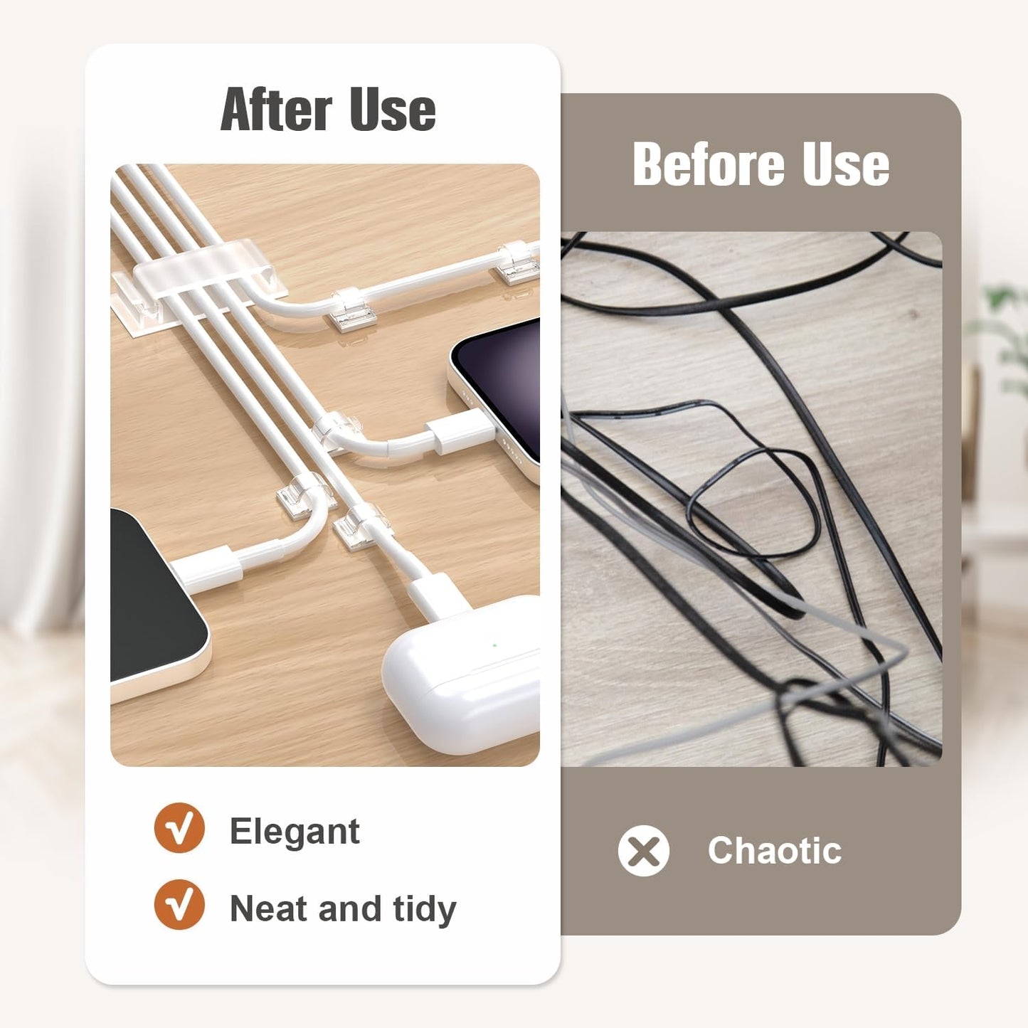 70 self-adhesive cable clips - 50 small + 20 large self-adhesive cable organizers - plastic cable organizer clips for organizing cables on the wall - on the desk and in the home office (clear)