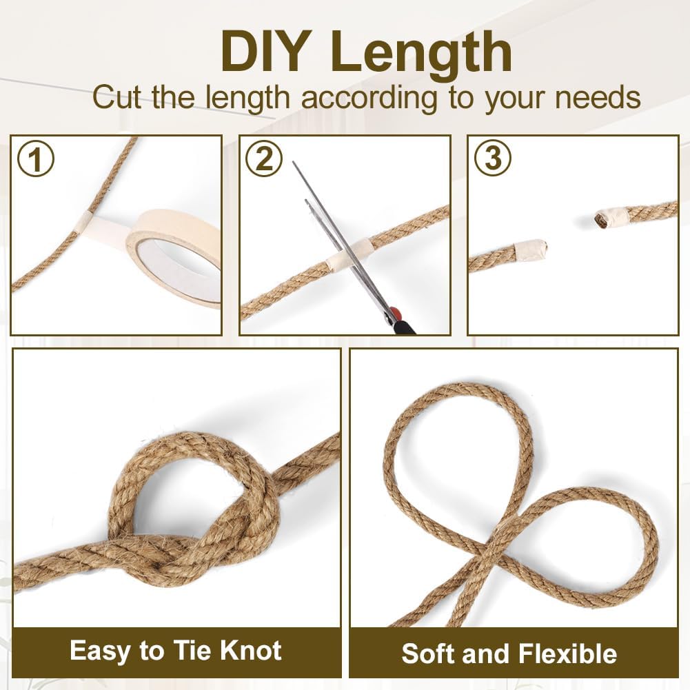 10m jute rope - 8mm thick jute rope - naturally braided jute garden rope for cat scratching post rope - gardening - camping - decoration - gift wrapping and craft decoration (brown)