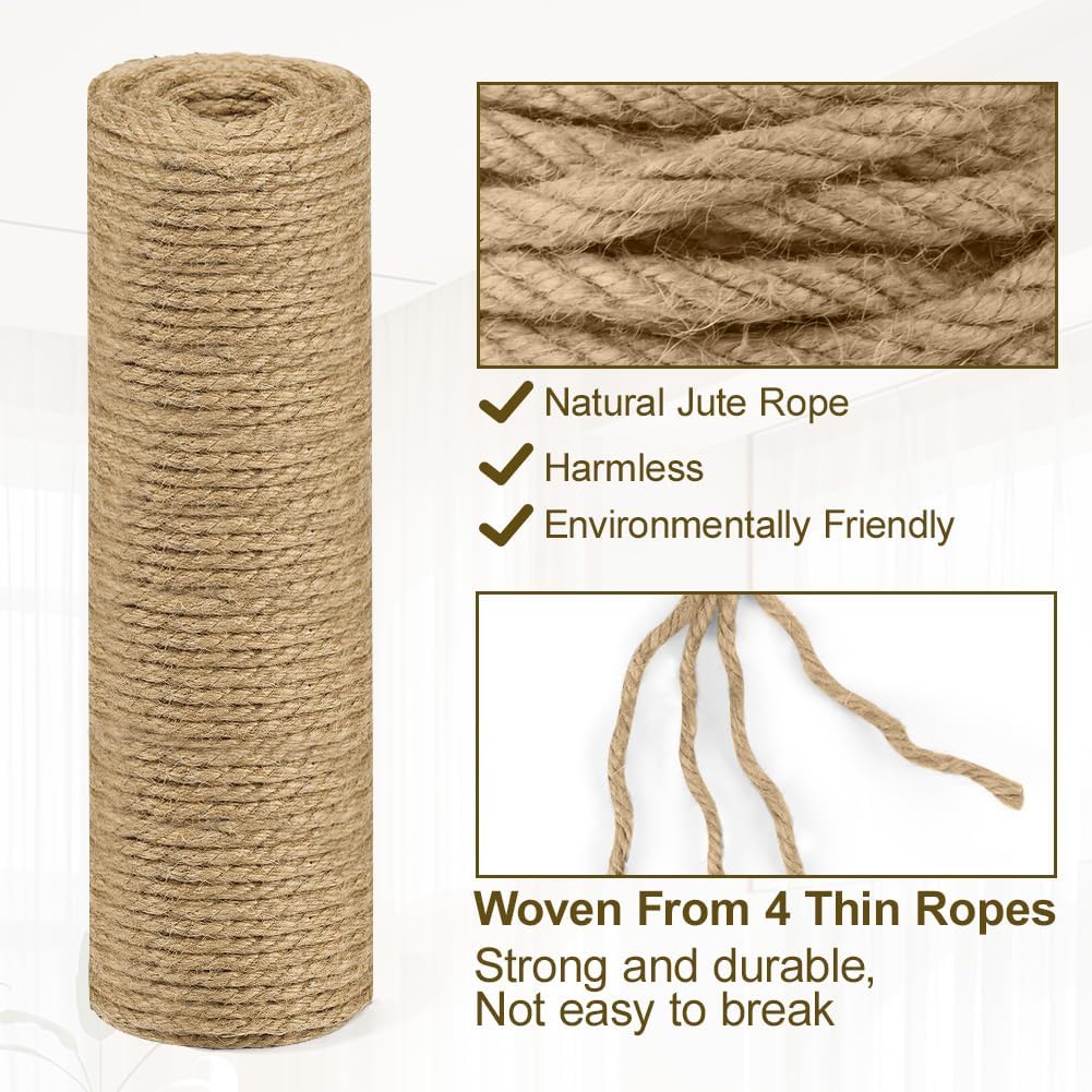 10m jute rope - 8mm thick jute rope - naturally braided jute garden rope for cat scratching post rope - gardening - camping - decoration - gift wrapping and craft decoration (brown)