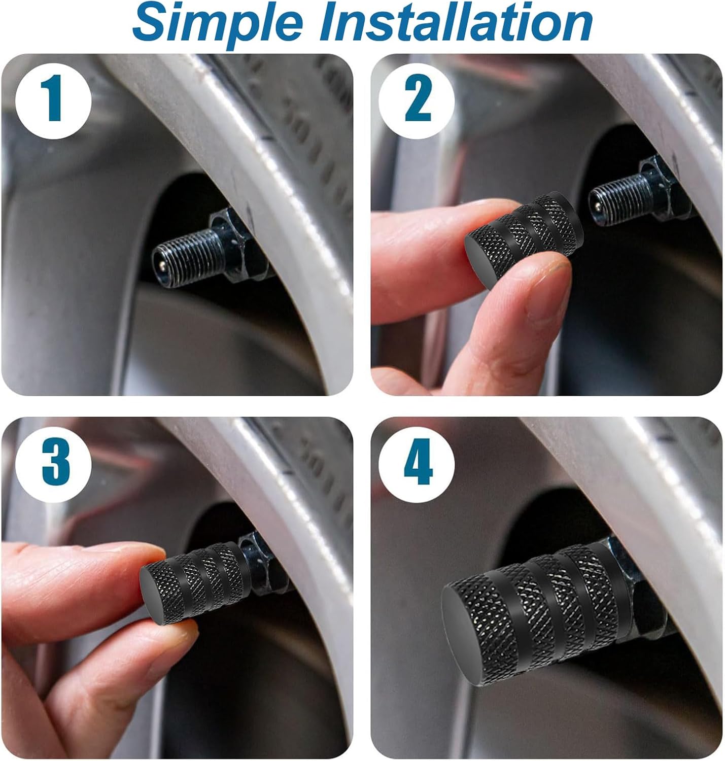 8 valve caps - black dust caps for car tyres - valve caps - durable universal aluminium dust caps for cars - bikes - trucks and motorcycles