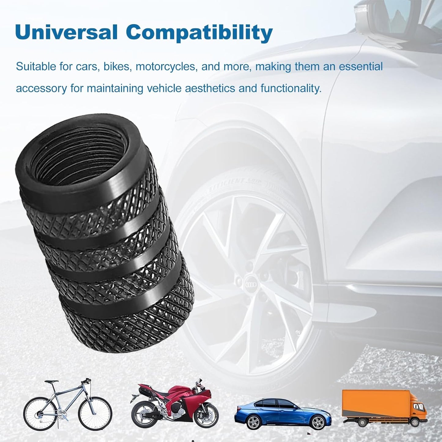 8 valve caps - black dust caps for car tyres - valve caps - durable universal aluminium dust caps for cars - bikes - trucks and motorcycles