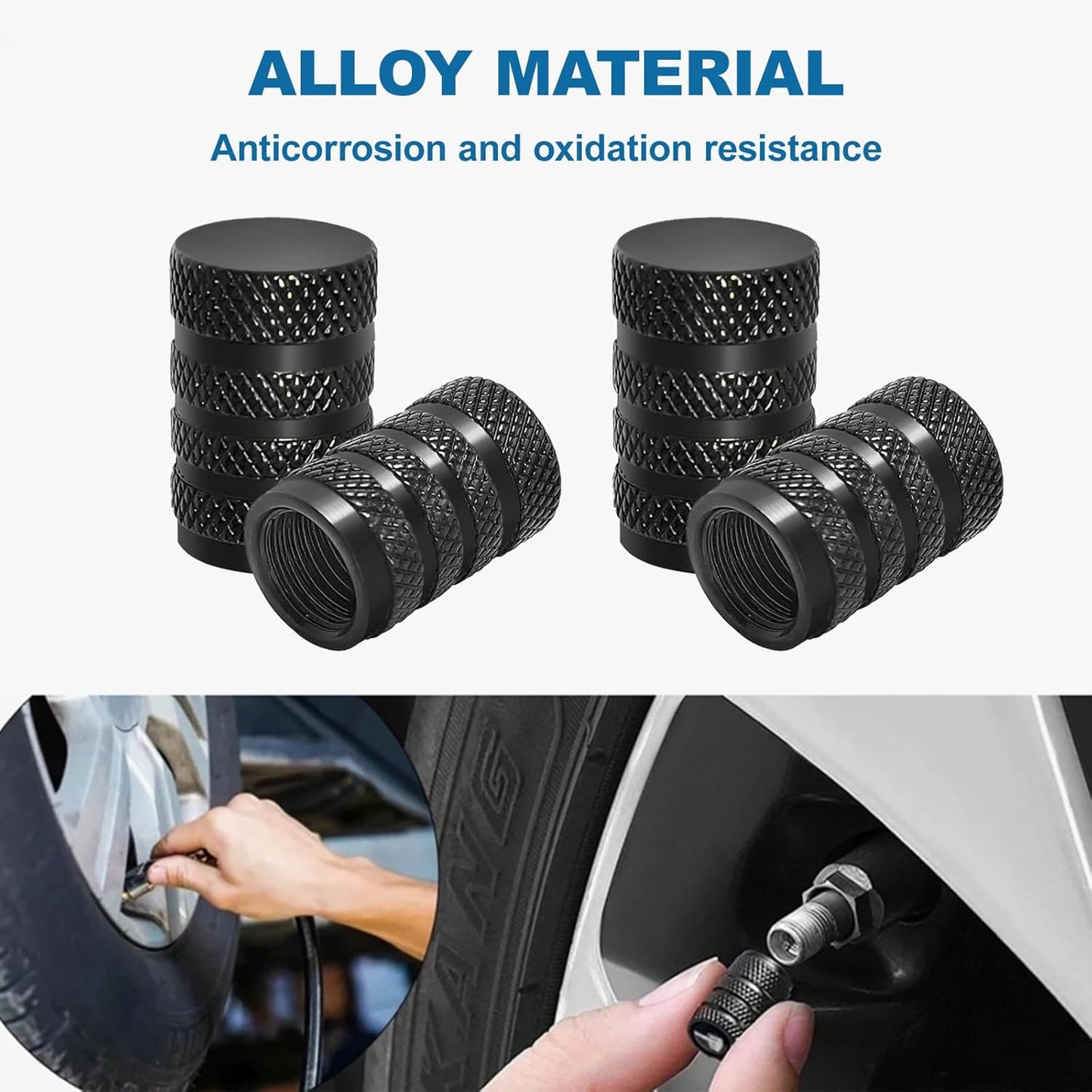 8 valve caps - black dust caps for car tyres - valve caps - durable universal aluminium dust caps for cars - bikes - trucks and motorcycles