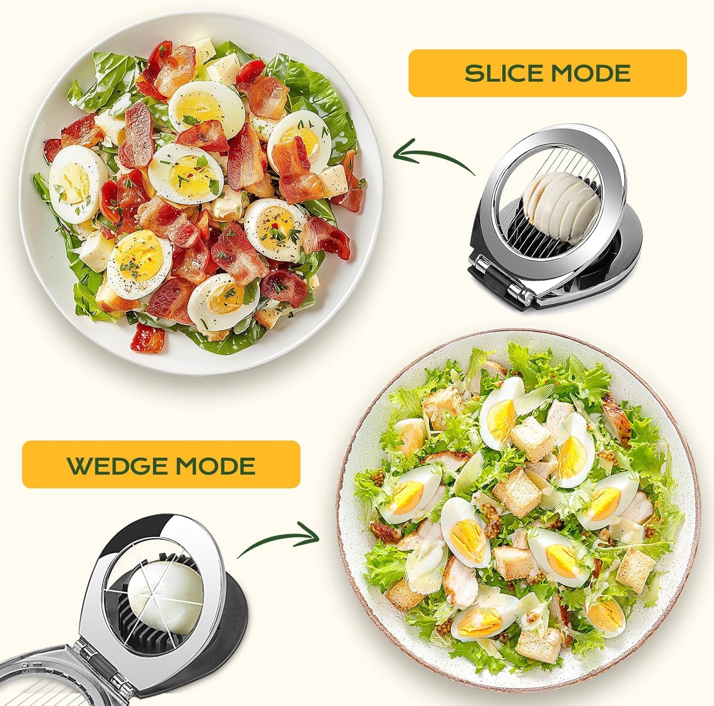 Egg Slicer - Egg Slicer - Heavy-Duty Egg Slicer for Hard-Boiled Eggs - Strawberry Decorating Slicer - Stainless Steel Wire - 3 Cutting Methods - Dishwasher Safe