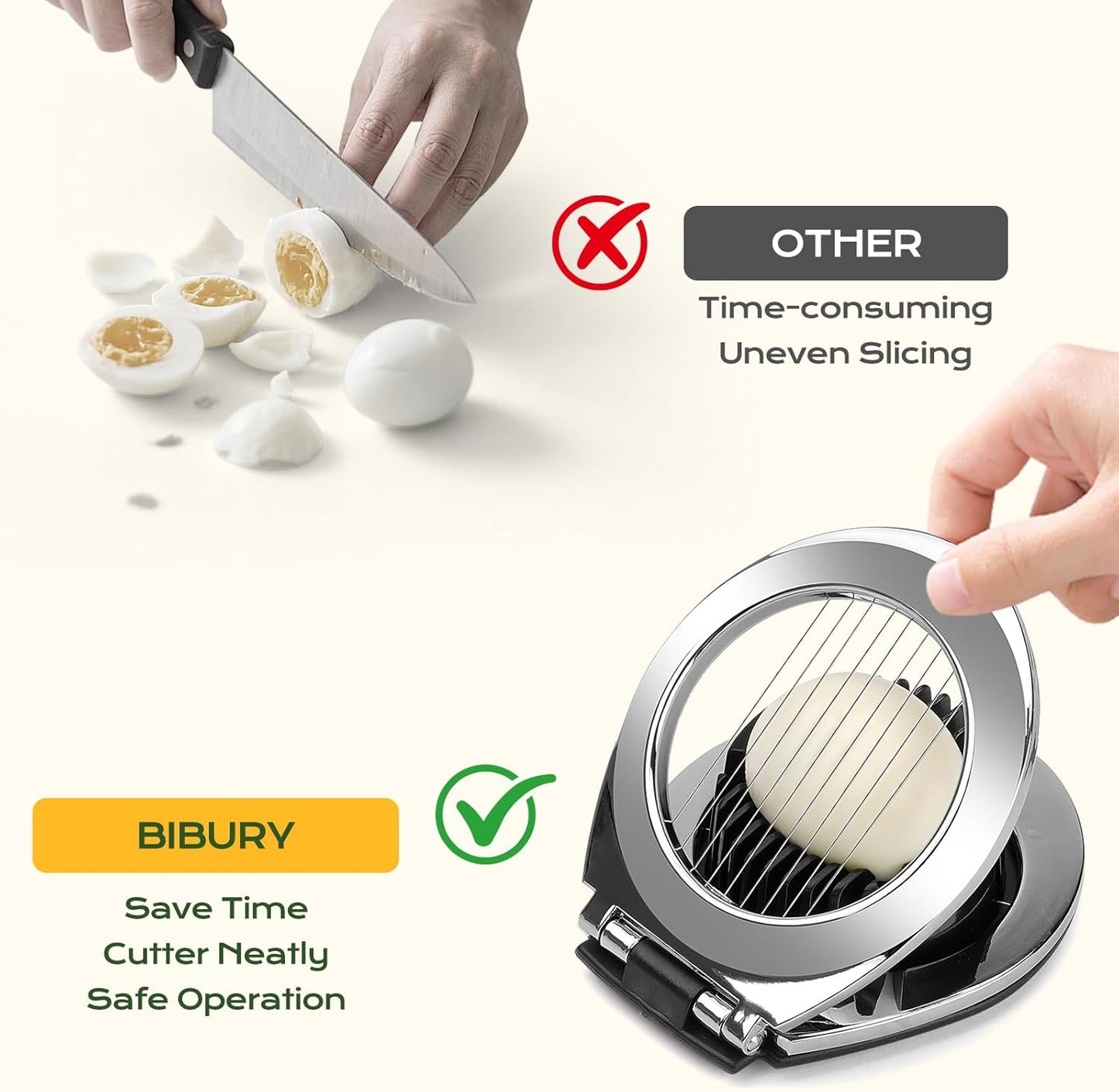 Egg Slicer - Egg Slicer - Heavy-Duty Egg Slicer for Hard-Boiled Eggs - Strawberry Decorating Slicer - Stainless Steel Wire - 3 Cutting Methods - Dishwasher Safe