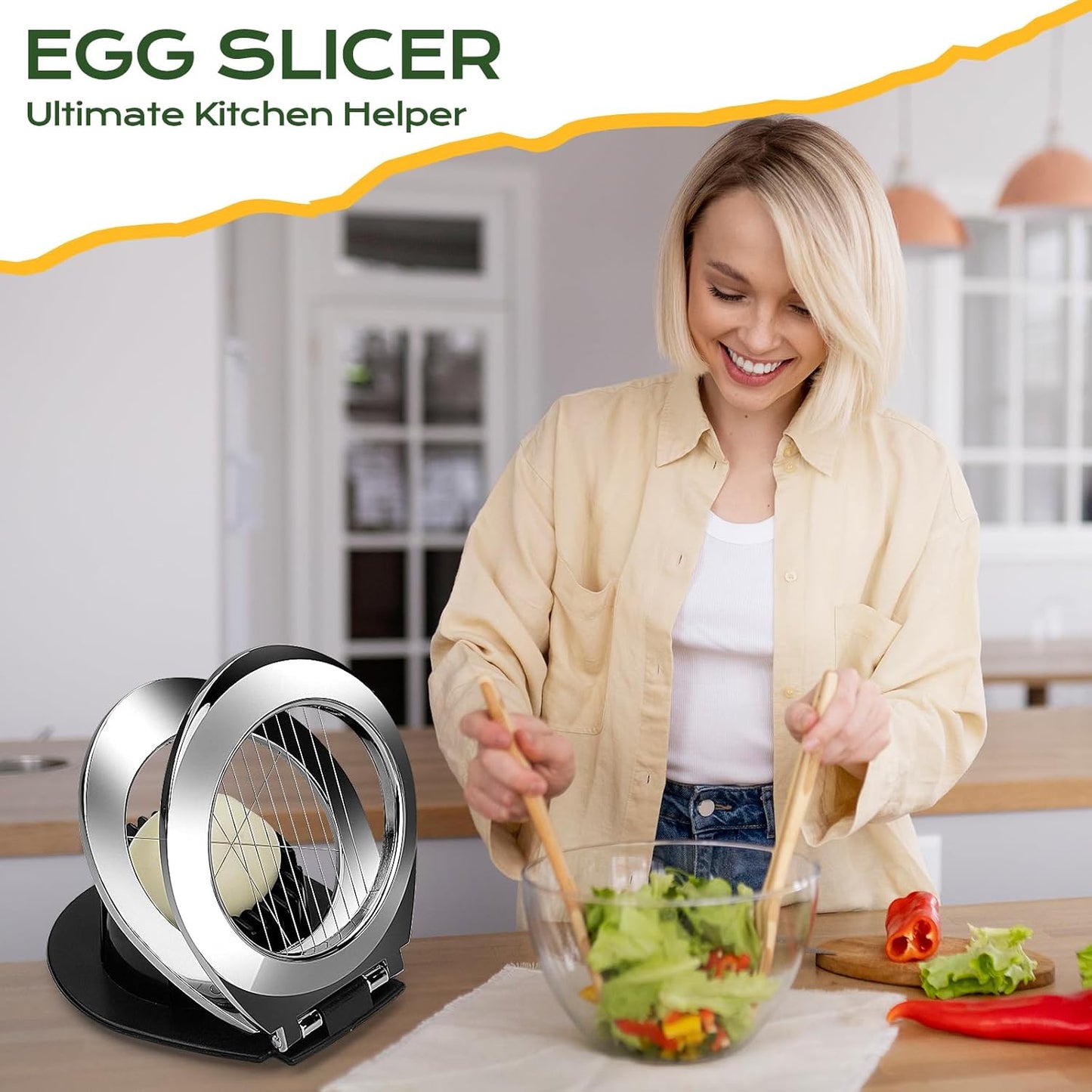 Egg Slicer - Egg Slicer - Heavy-Duty Egg Slicer for Hard-Boiled Eggs - Strawberry Decorating Slicer - Stainless Steel Wire - 3 Cutting Methods - Dishwasher Safe