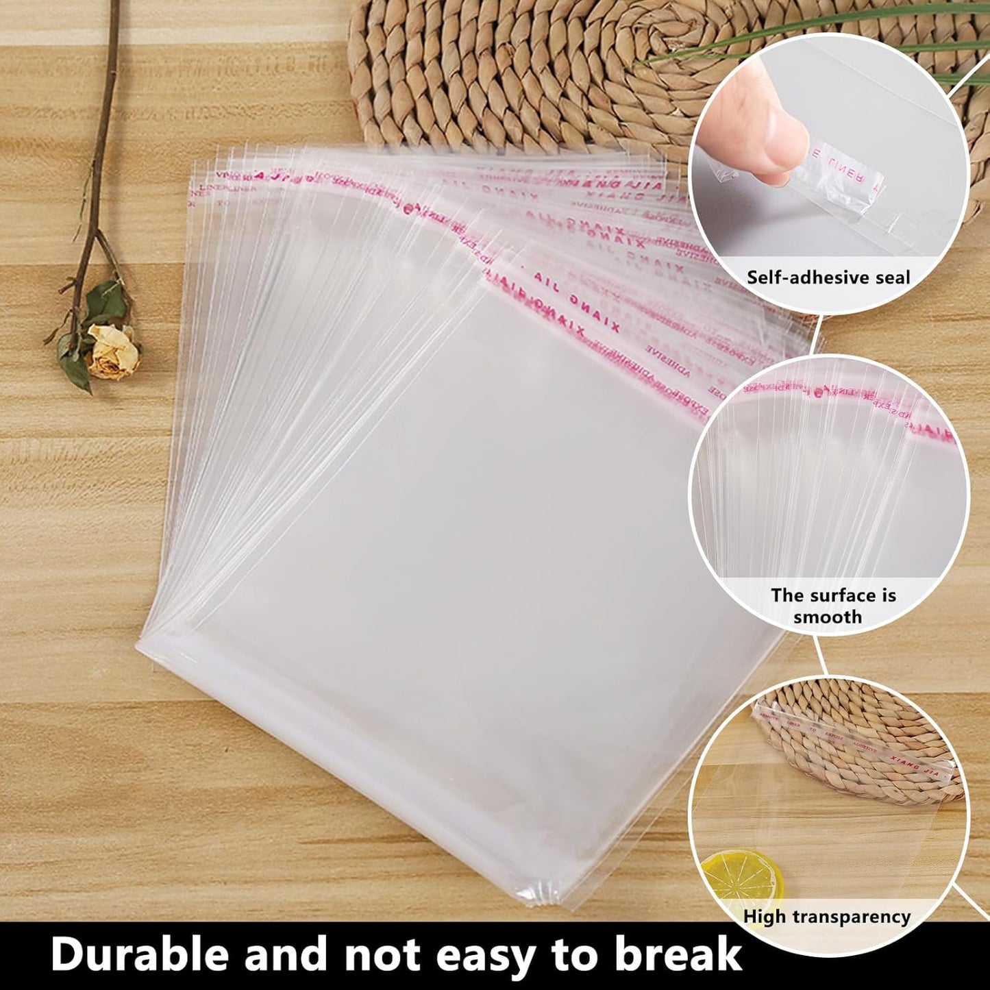 Cellophane bags - 100 small clear cellophane cookie bags - food safe - sealed with clear self-adhesive OPP display seal for cookies, lollies, envelopes, gifts, cards and photos (10 x 15 cm)