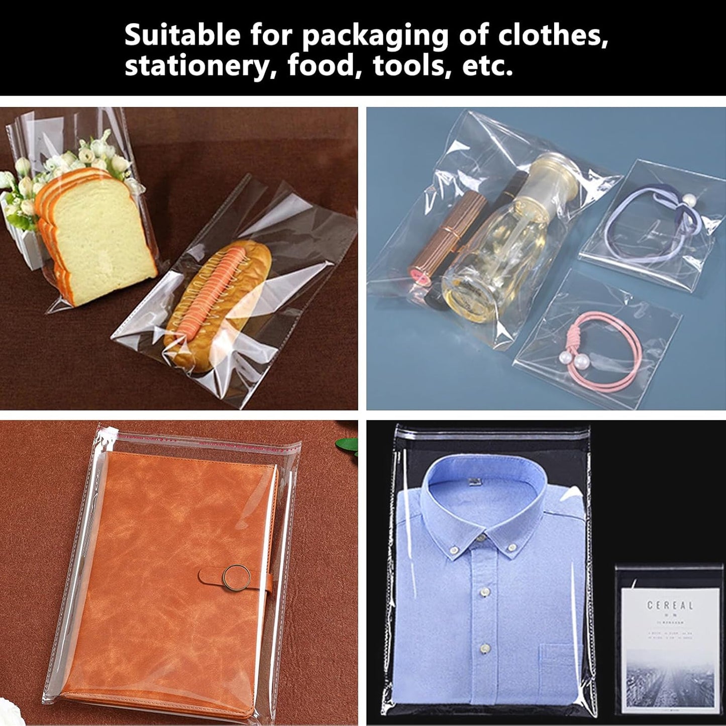 Cellophane bags - 100 small clear cellophane cookie bags - food safe - sealed with clear self-adhesive OPP display seal for cookies, lollies, envelopes, gifts, cards and photos (10 x 15 cm)