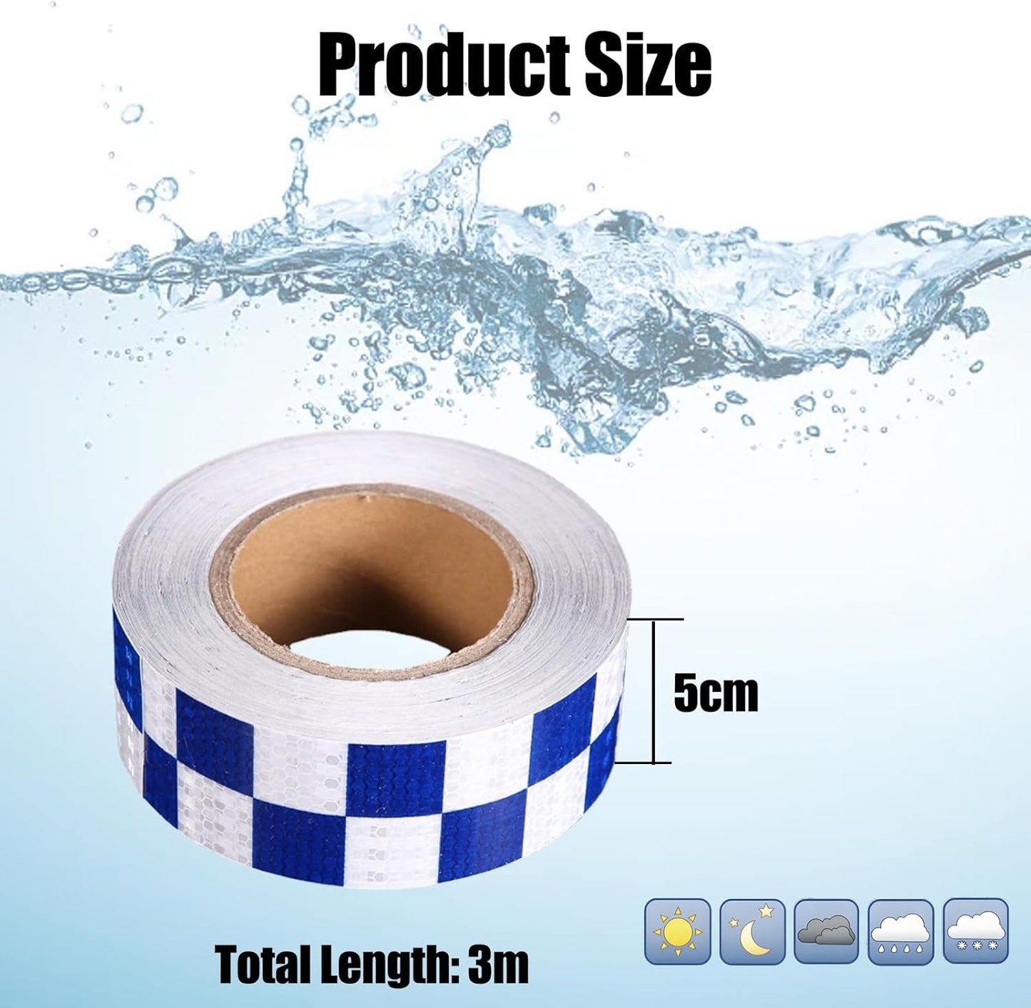 Reflective strips - Reflective tape - 3 m x 50 mm - Reflective warning tape - Reflective tape - Outdoor - Waterproof - Fluorescent tape - Shipping safety tape - Glow-in-the-dark tape - Yellow and black