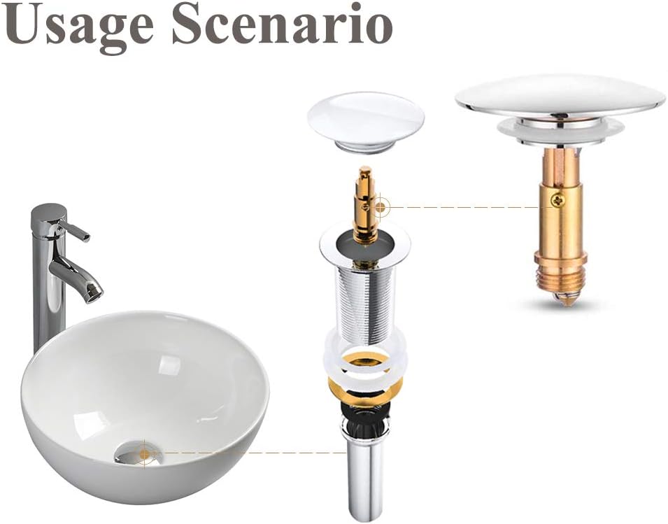 Pop-up click waste plug - sink drain stopper - brass slotted drain button - suitable for bathroom sink