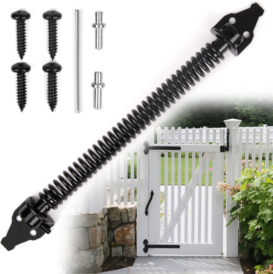 14 inch automatically closing gate spring hardware Adjustable metal spring closer for light to heavy wooden doors Gate latch Black garden gate latch for wooden doors