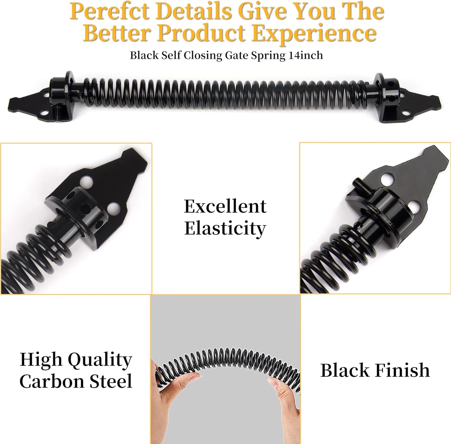 14 inch automatically closing gate spring hardware Adjustable metal spring closer for light to heavy wooden doors Gate latch Black garden gate latch for wooden doors