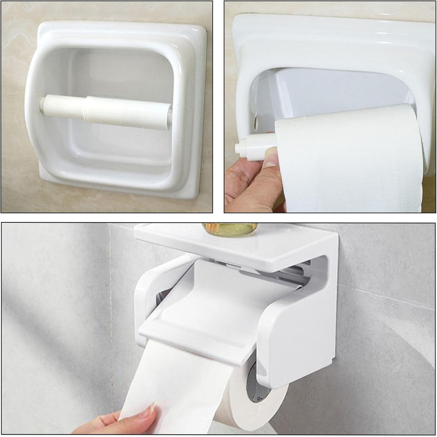 2-piece plastic toilet roll holder - toilet roll holder - toilet roll holder insert - bathroom toilet roll holder insert with spring mechanism - toilet roll replacement roll spring spindle (white)