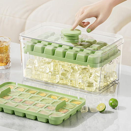 Ice Cube Trays - Ice Cube Tray with Lid and Container - 56 Ice Cube Molds - 2 Containers and Ice Scoop - BPA-free (Green)
