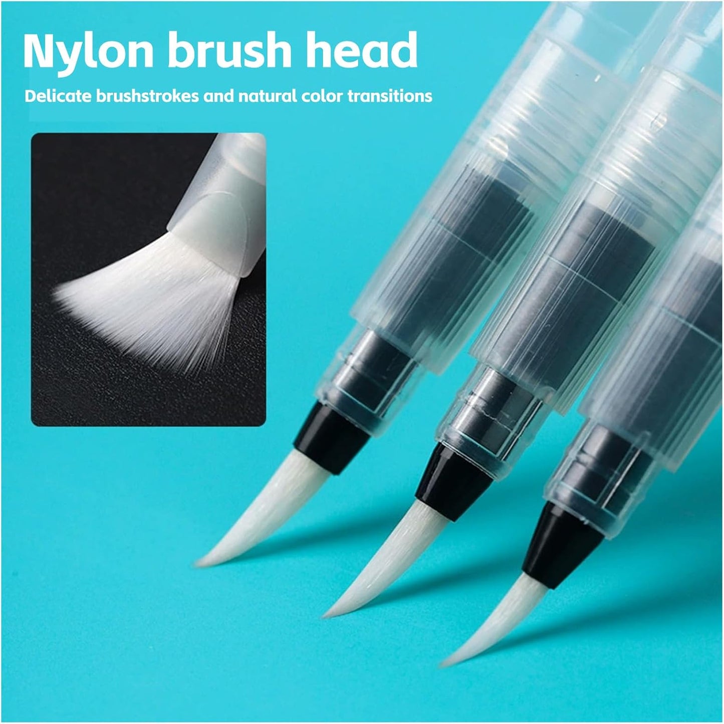 Refillable watercolour brush set: 6 watercolour brushes with refillable reservoirs - watercolour brushes with fine, medium and large tips for watercolour painting and sketching