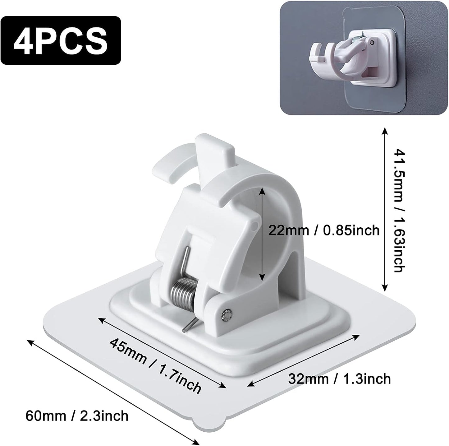 4 pieces self-adhesive curtain rod brackets No drilling required Curtain hooks Fixed rod bracket Curtain rod wall mounting bracket Towel bar hooks for home Bathroom Kitchen Hotel Towel Clothes Hanging (White)