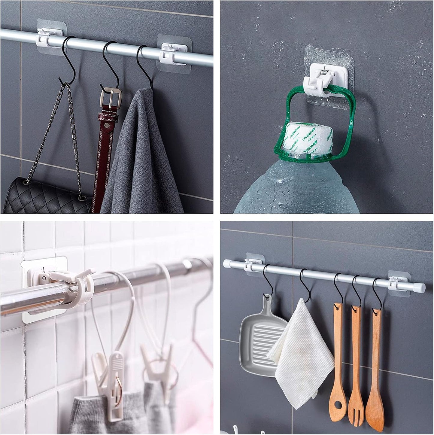 4 pieces self-adhesive curtain rod brackets No drilling required Curtain hooks Fixed rod bracket Curtain rod wall mounting bracket Towel bar hooks for home Bathroom Kitchen Hotel Towel Clothes Hanging (White)