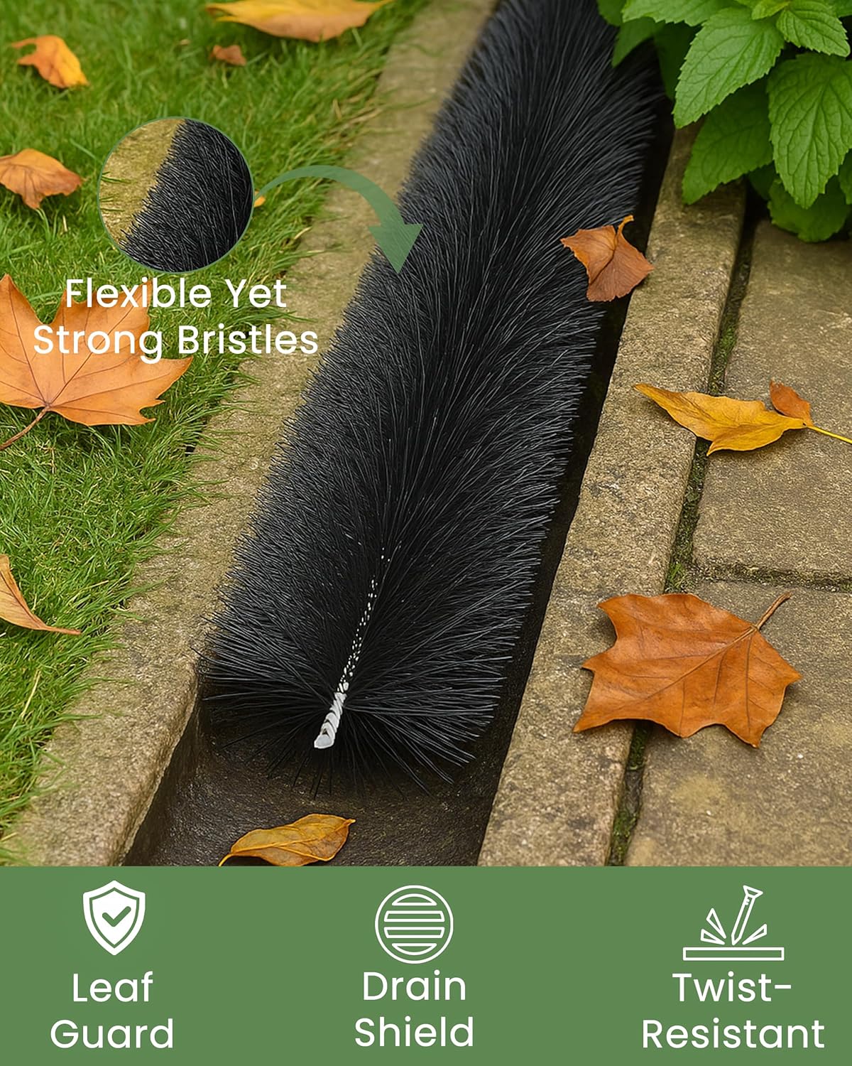 Gutter brush - Leaf catcher - Lead filter - Gutter drain cleaner - Leaf cleaner - Gutter unblocker - 4m x 100mm Black