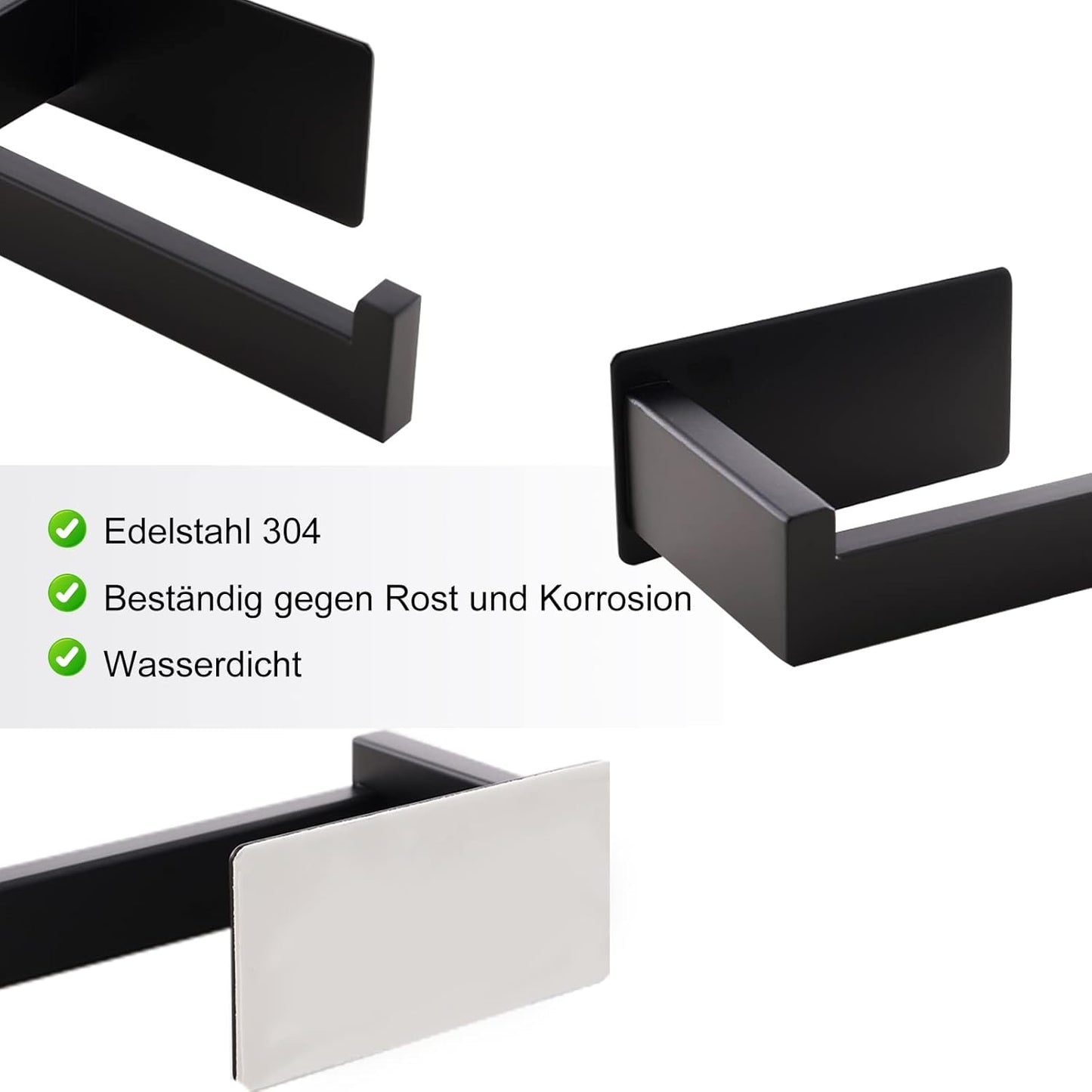 Toilet roll holder - No drilling required, high-quality 304 stainless steel toilet roll holder, self-adhesive, suitable for bathroom and kitchen, strong adhesion, waterproof, black
